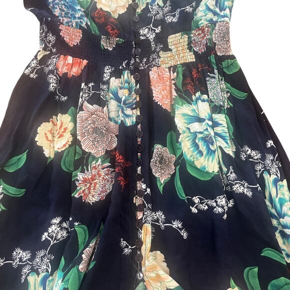 Floral Maxi Women Size Small V Neck Short Sleeve Smock Waist Spring Boho Prairie - Picture 3 of 7